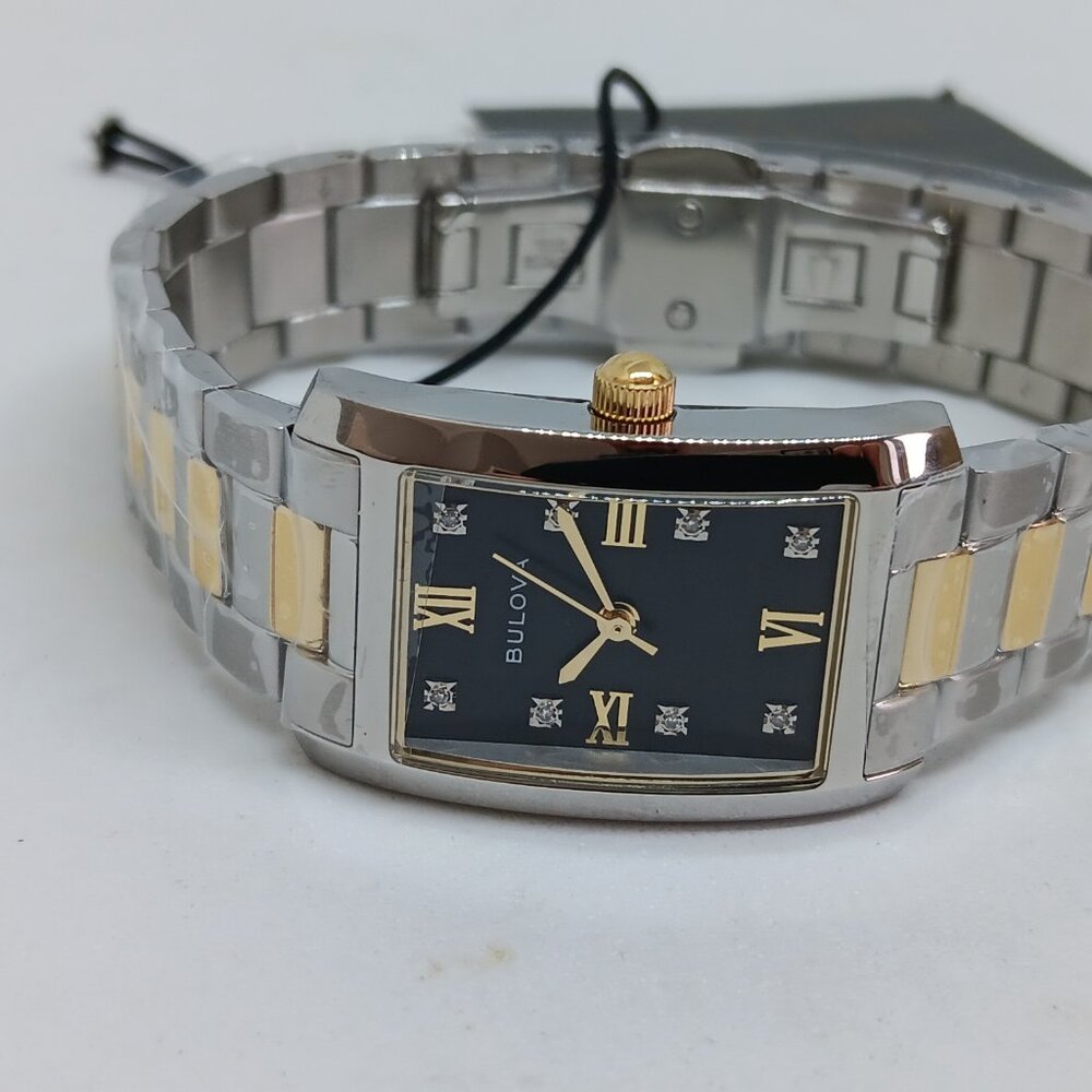 Bulova 98P230 Women's 21mm x 33mm Diamond Dial Two Tone S/Steel Tank Watch - Picture 9 of 11